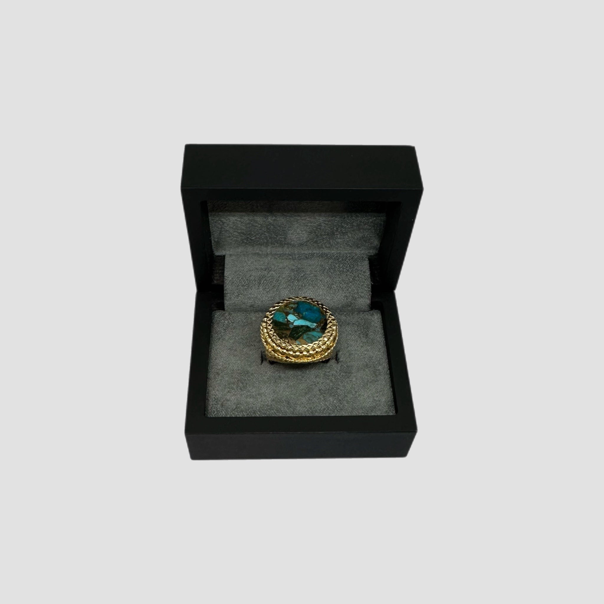 Blue Copper Turquoise Stone Half Sovereign Ring