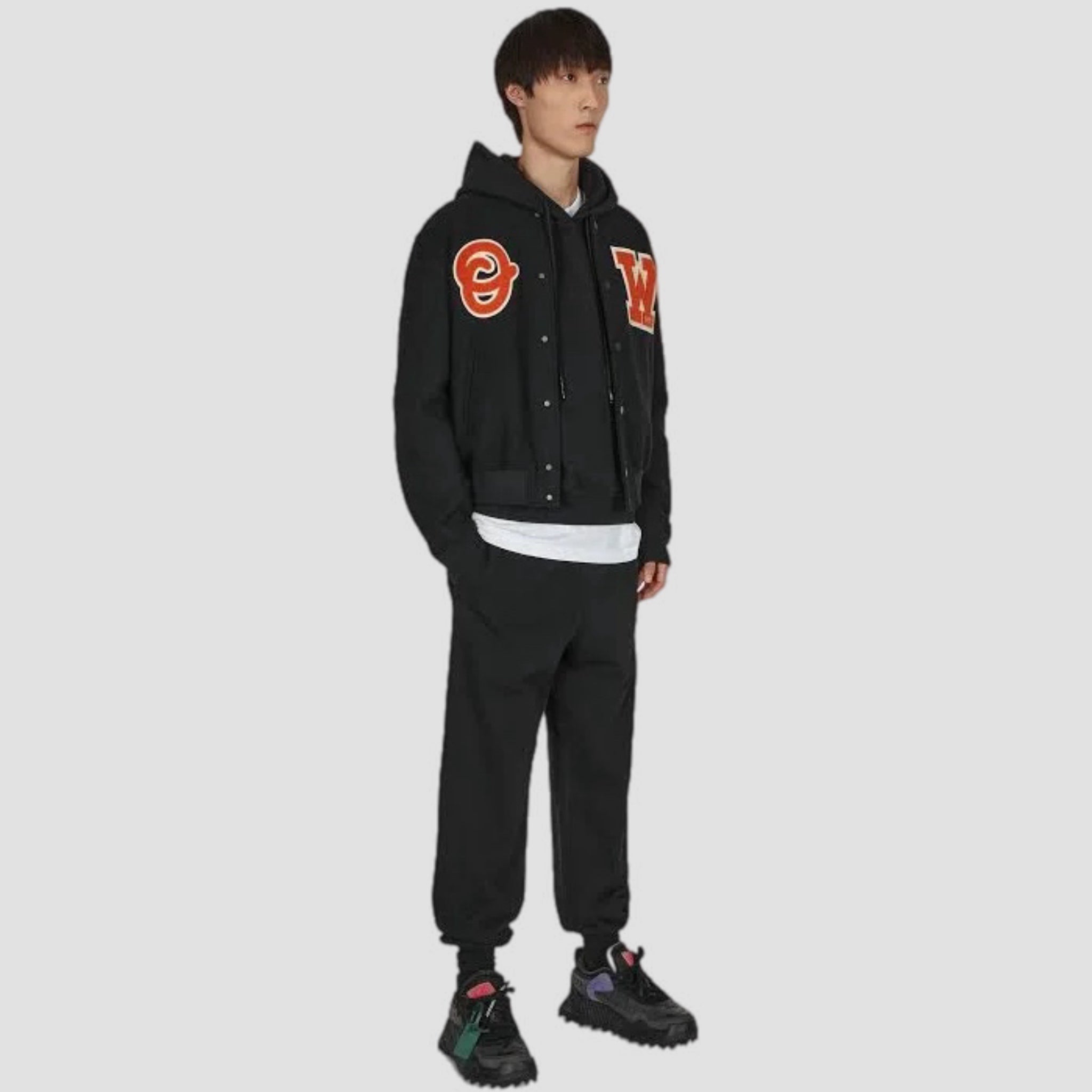 Off-White OW Patch Logo Black Varsity Jacket