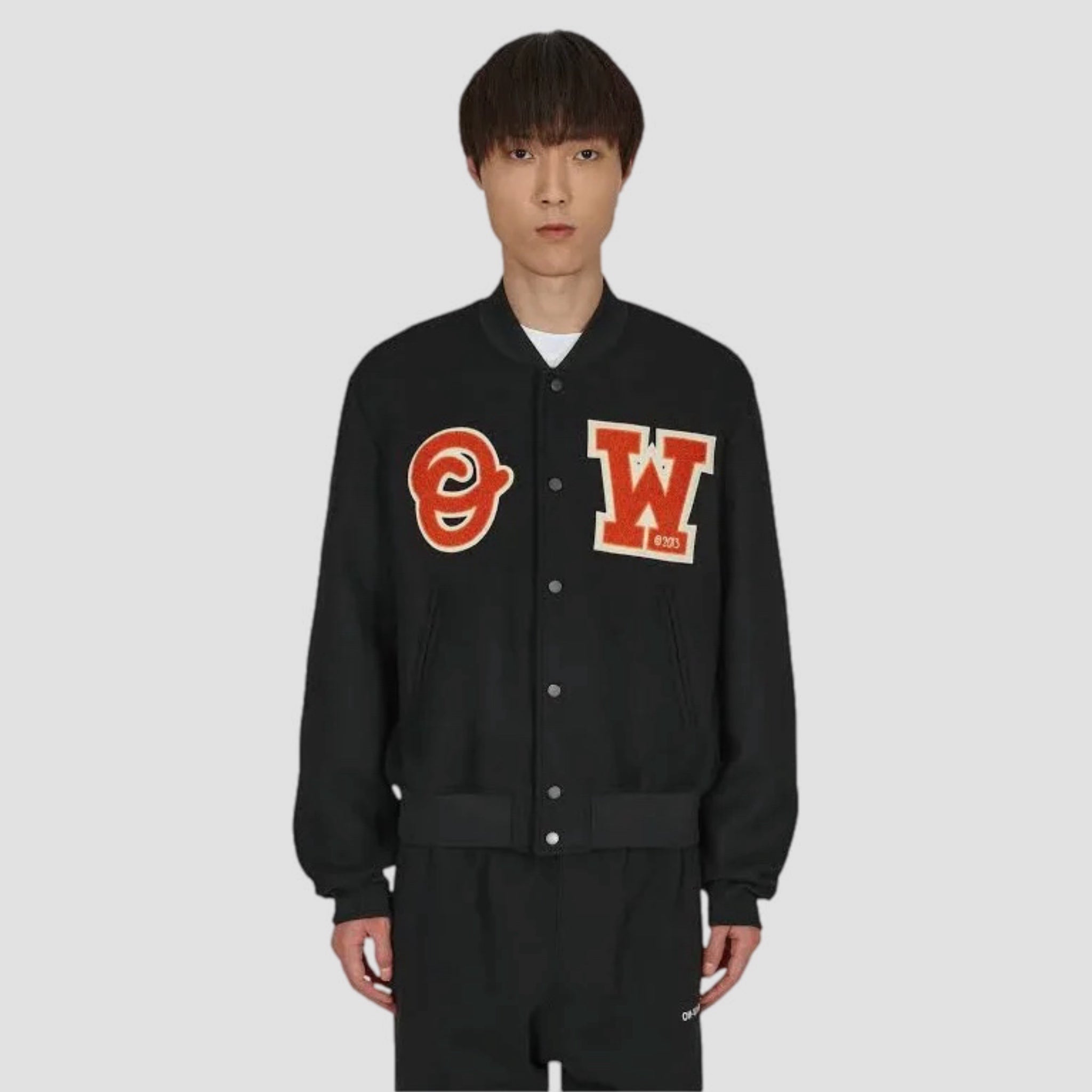 Off-White OW Patch Logo Black Varsity Jacket