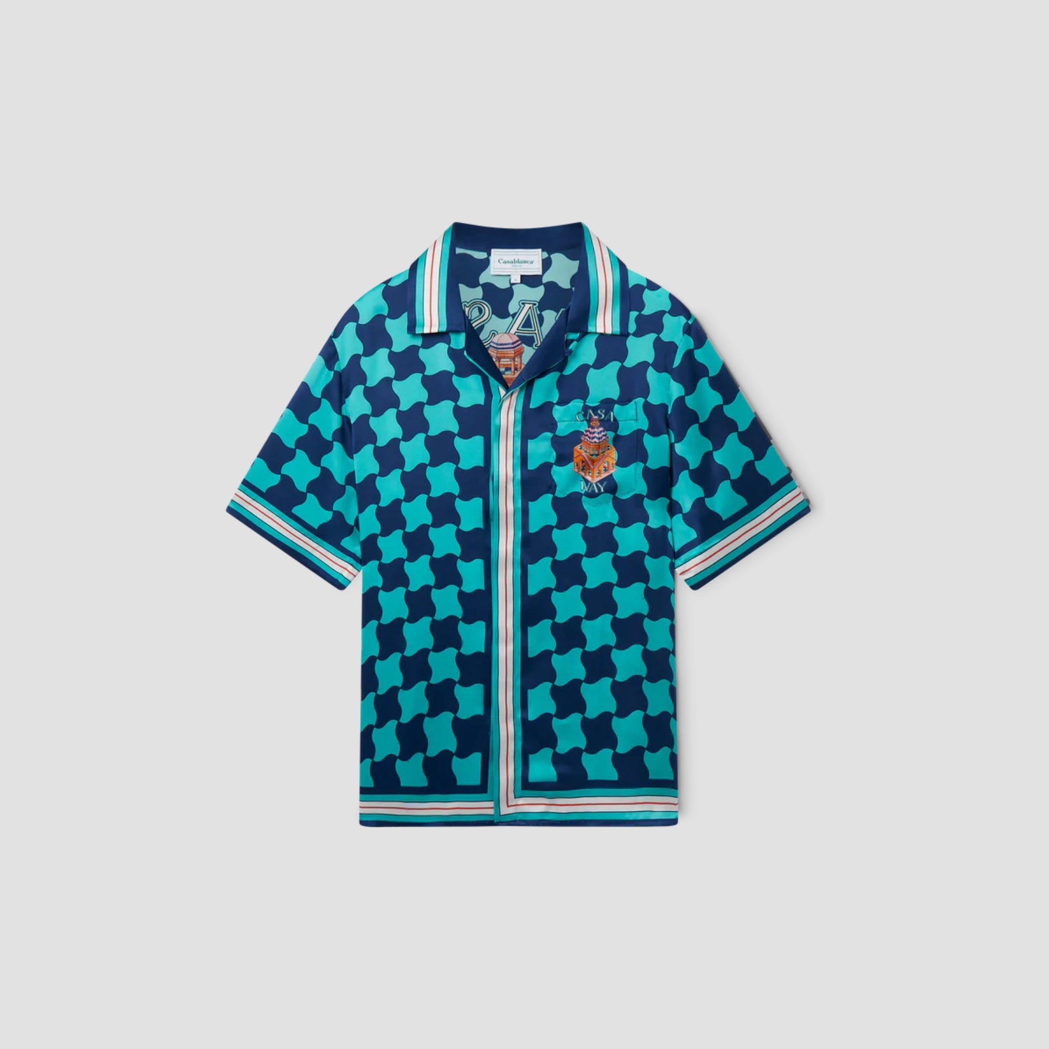 Casablanca Cuban Collar Short Sleeve Silk Shirt Pool Tile