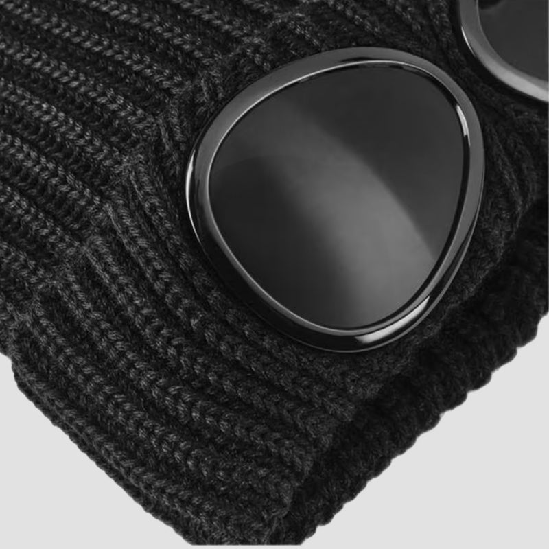 C.P. Company Black Extra-Fine Merino Wool Goggle Beanie Original Allure