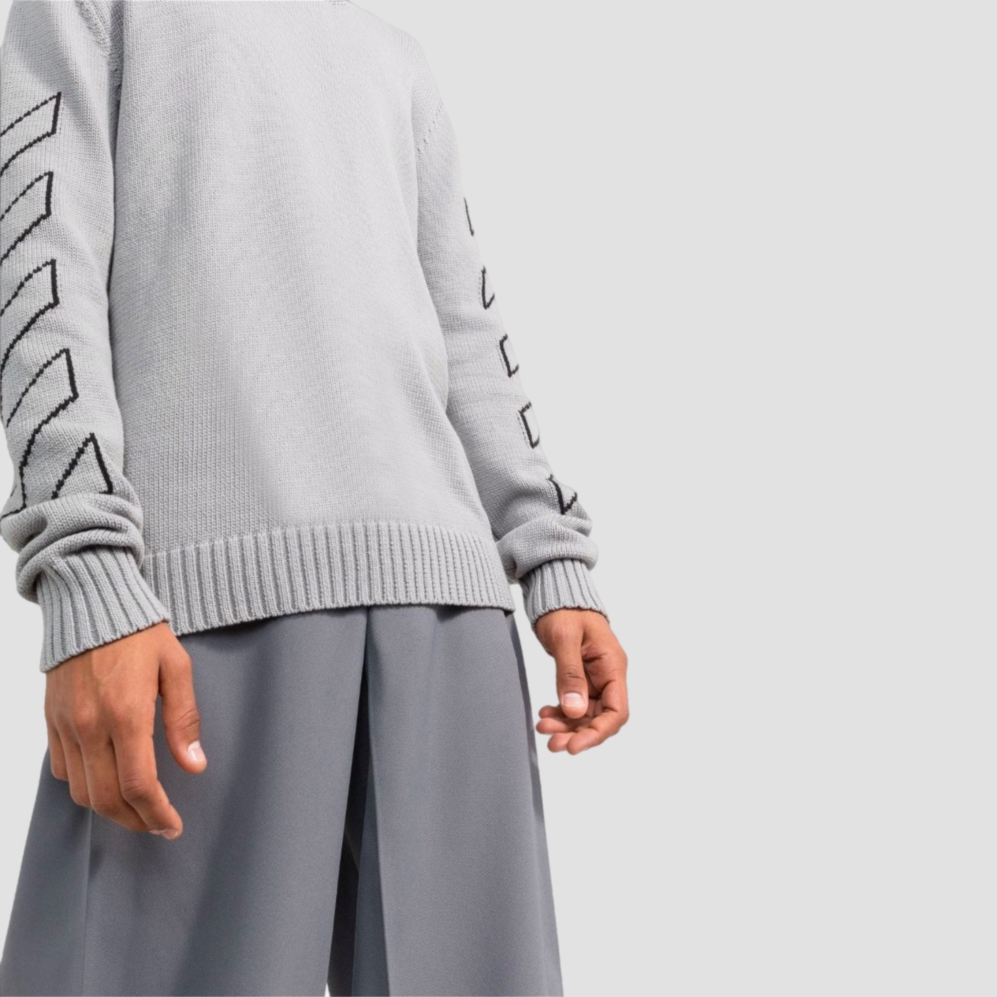 Off-White Diag Outline Knit Crewneck Grey