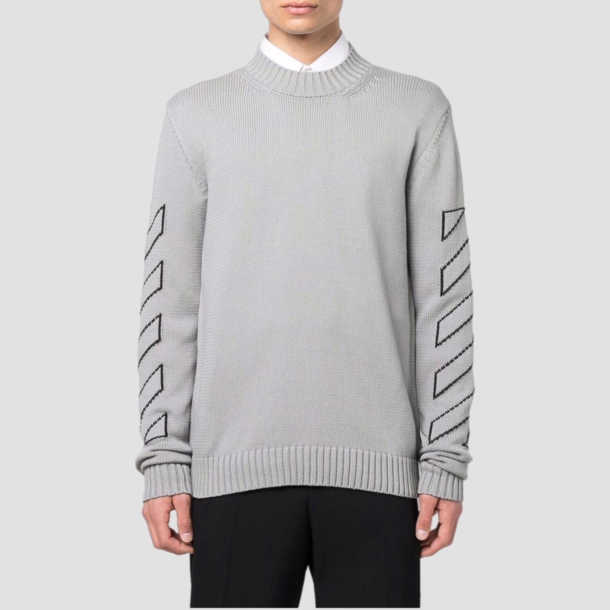 Off-White Diag Outline Knit Crewneck Grey