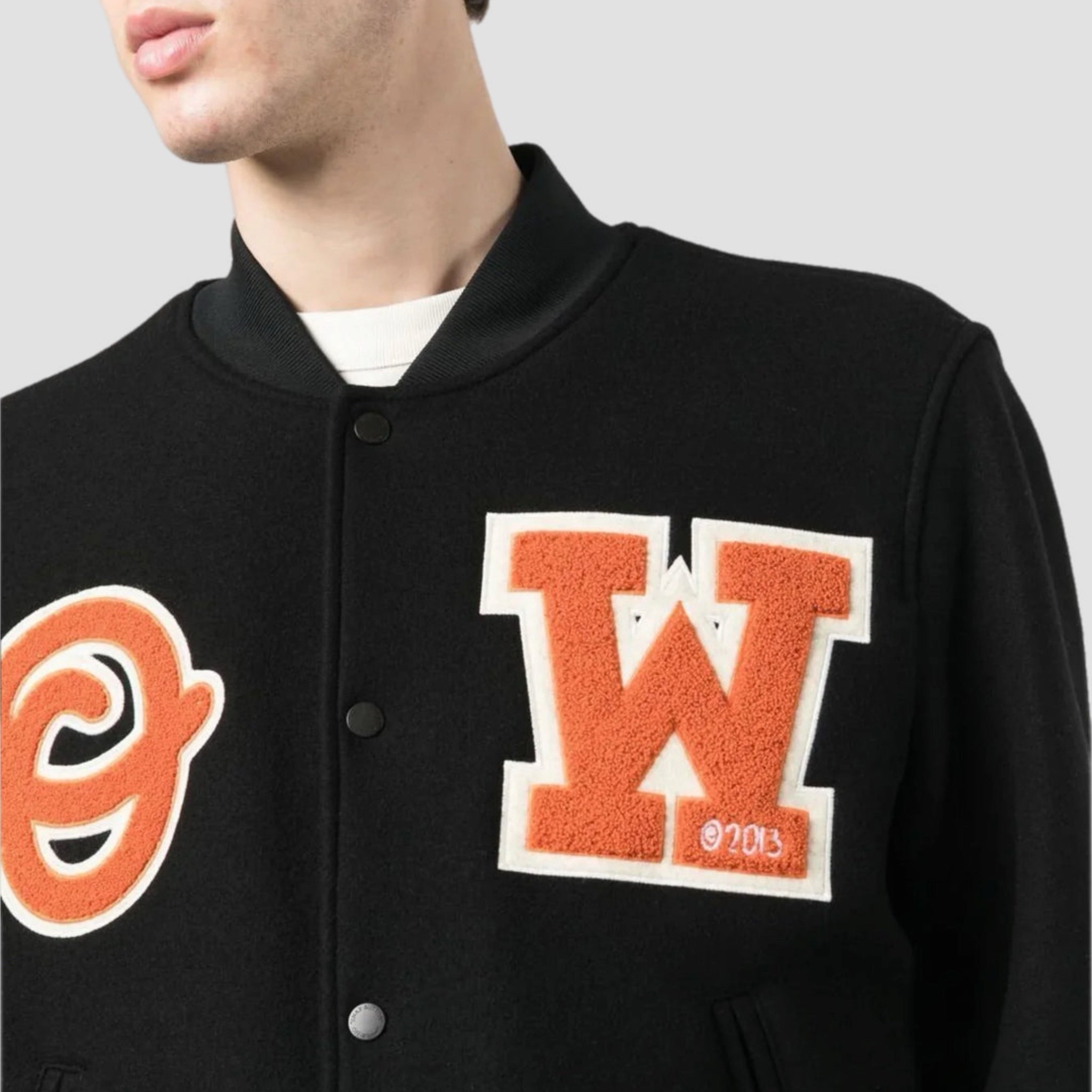 Off-White OW Patch Logo Black Varsity Jacket