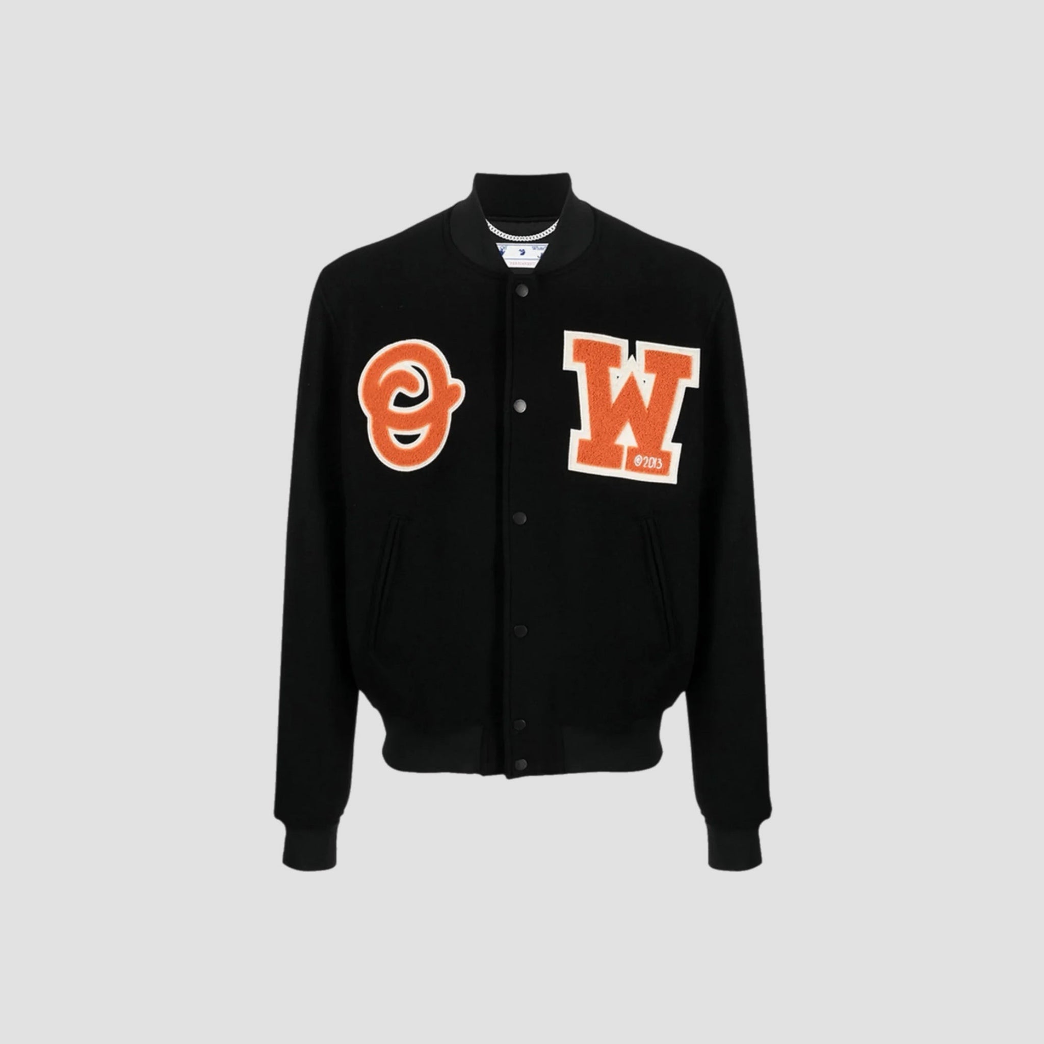 Off-White OW Patch Logo Black Varsity Jacket