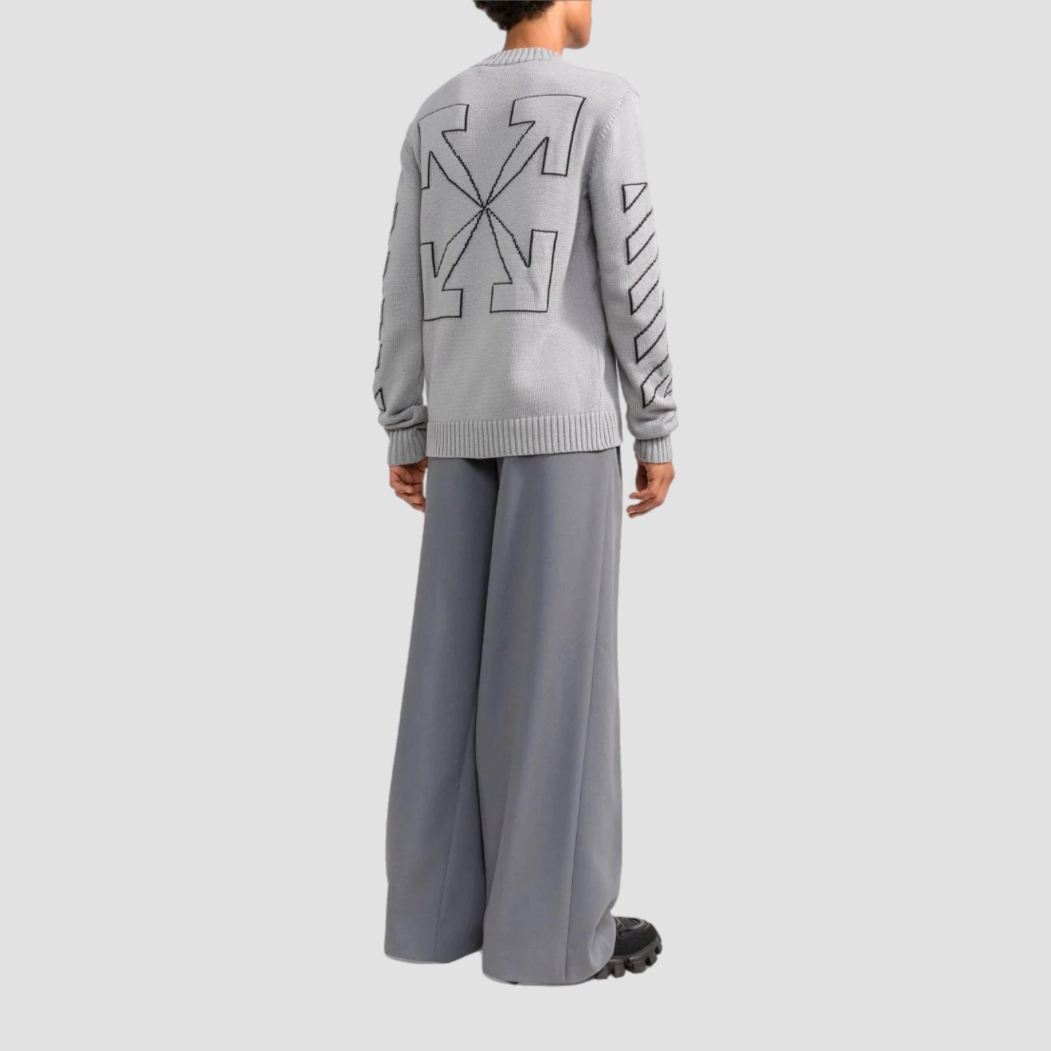 Off-White Diag Outline Knit Crewneck Grey