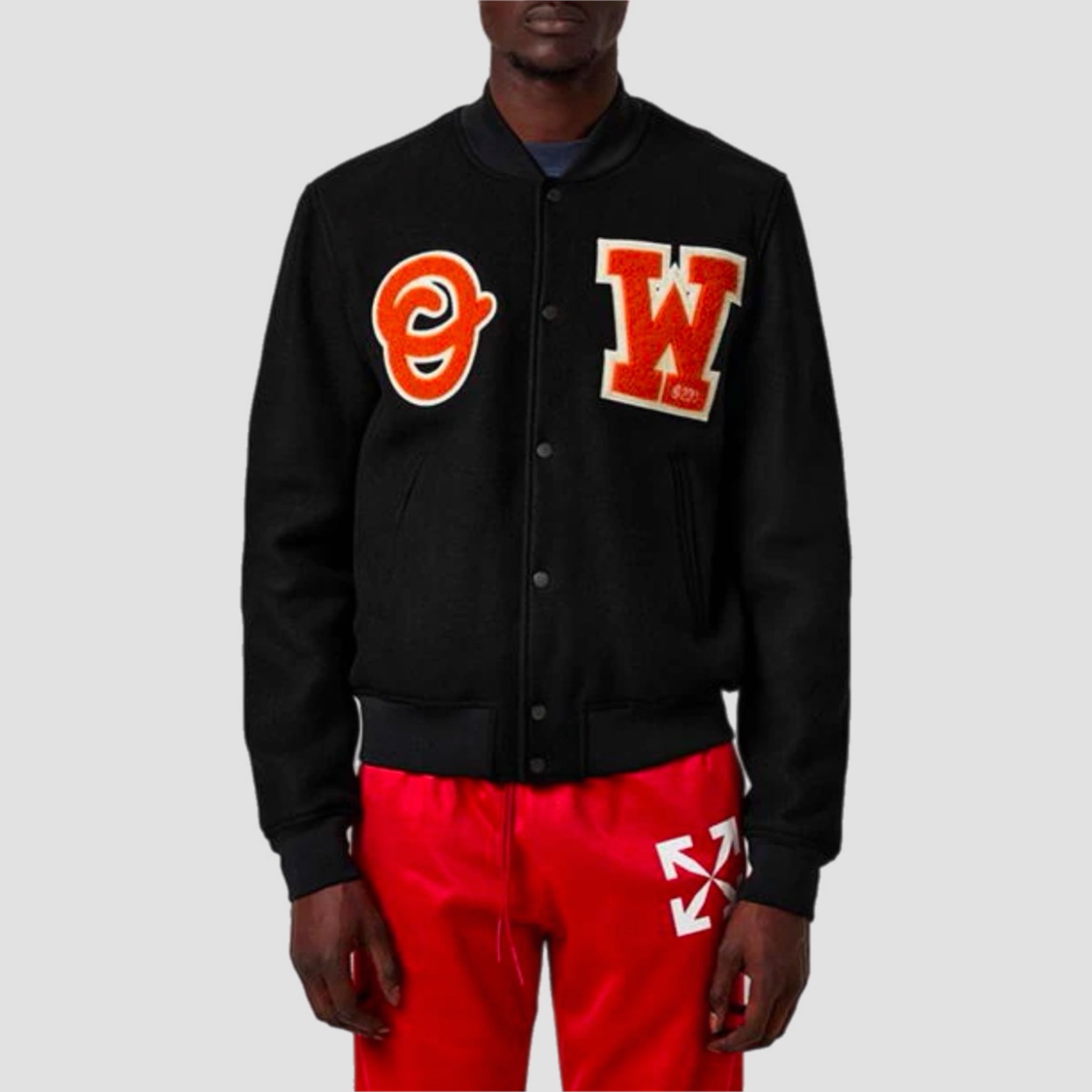 Off-White OW Patch Logo Black Varsity Jacket