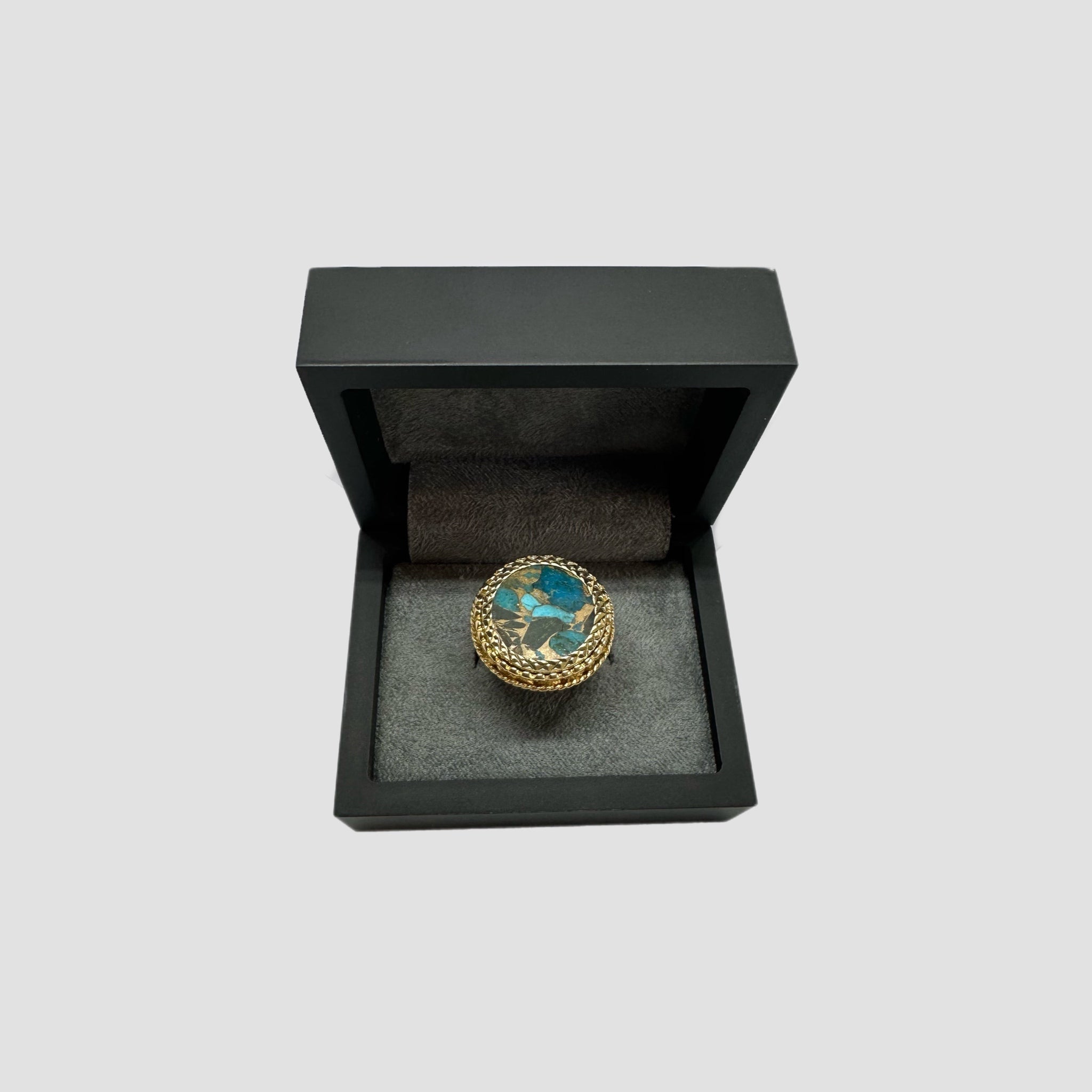 Blue Copper Turquoise Stone Half Sovereign Ring