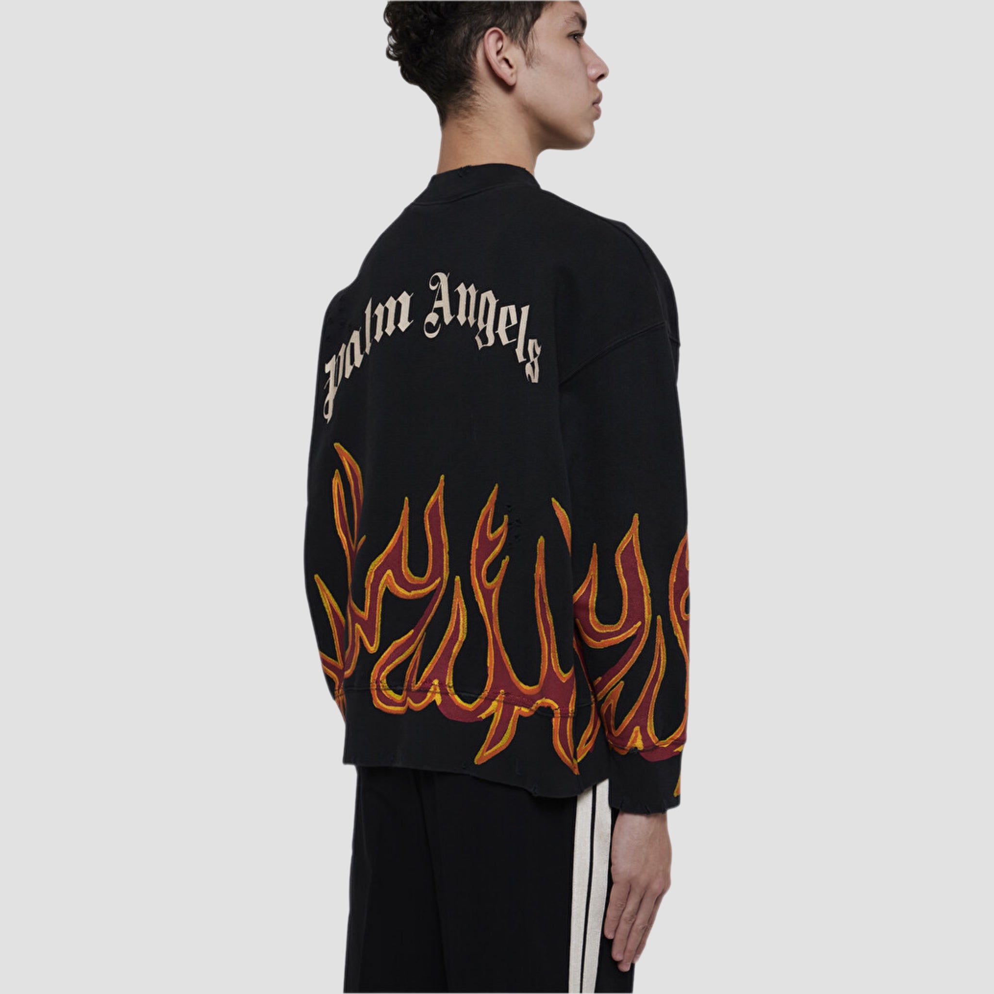 Palm Angels Graffiti Flame Crew Sweater Original Allure